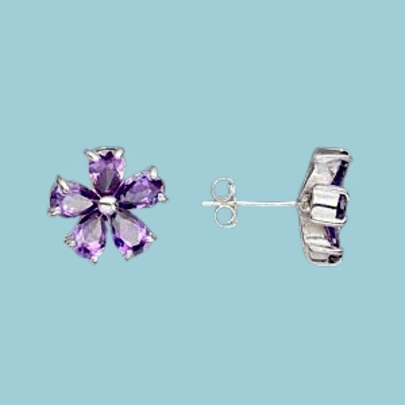 STERLING Silver & Purple Cubic Zirconia Earrings - Picture 5 of 13